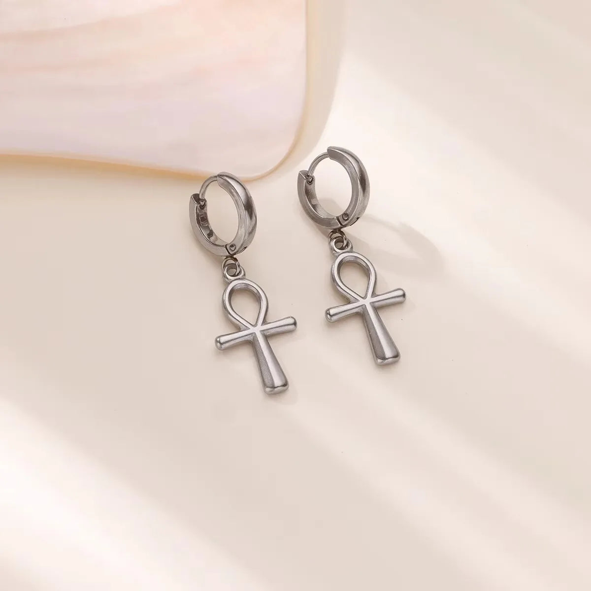 Egyptian Ankh Cross Hoop Earrings