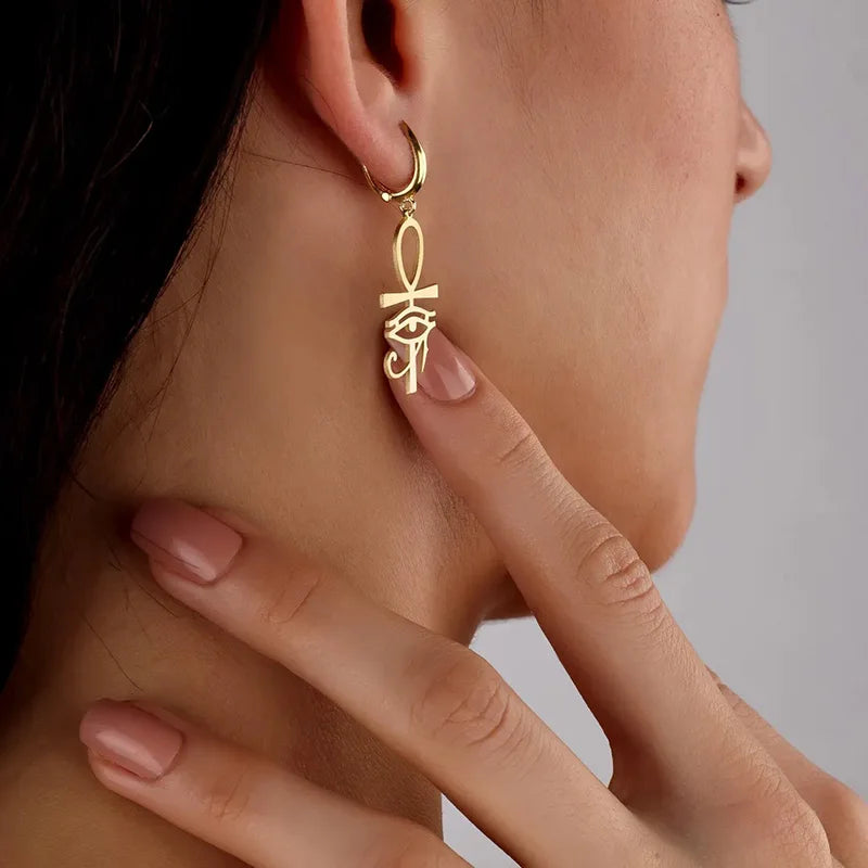 Ankh Eye of Horus Pendant Earrings