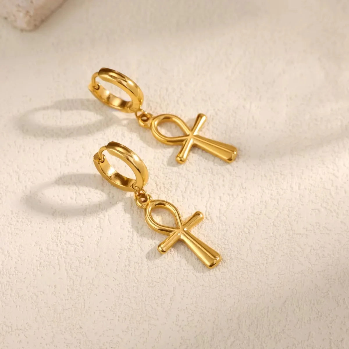 Egyptian Ankh Cross Hoop Earrings