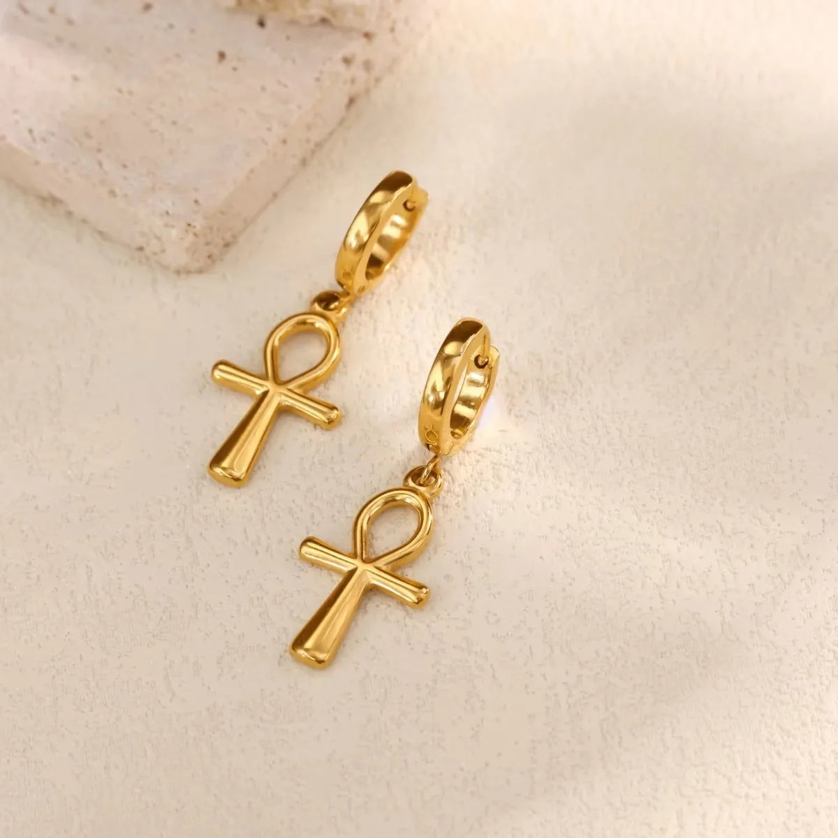 Egyptian Ankh Cross Hoop Earrings