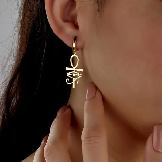 Ankh Eye of Horus Pendant Earrings