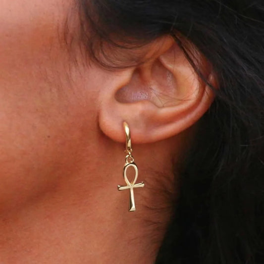 Egyptian Ankh Cross Hoop Earrings